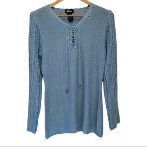 Nomi crochet knit long sleeve soft blue sweater acrylic blend size large VGUC